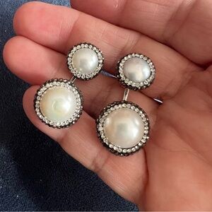 Very cool pearl and shiny costume earrings pierced lovely condition